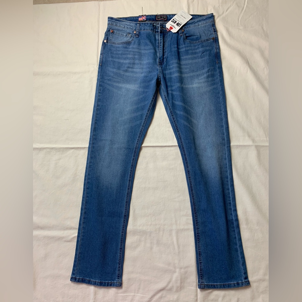 Lon Nyc Mens Jeans Soft Stretch Pants Blue Light Wash Size 34x32🖤